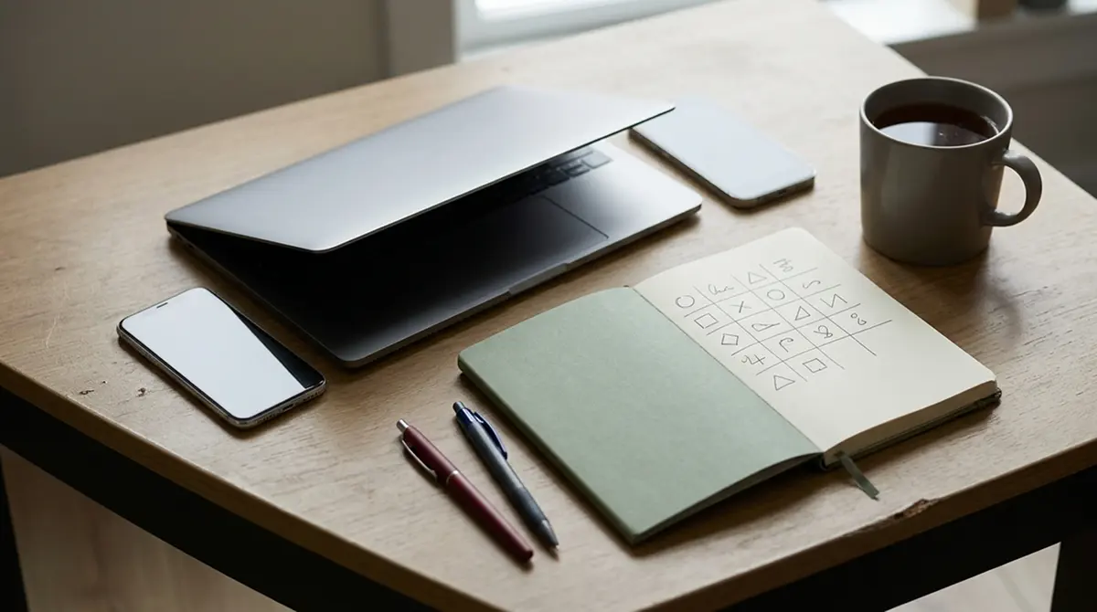 Casino review workspace with desktop and mobile screens and subtle UK visual cues