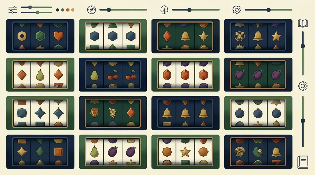 Abstract grid of generic slot symbols and filtering controls